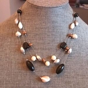 Black and White 3 Strand Necklace w/ Mother of Pearl Focal Bead - Pre-loved